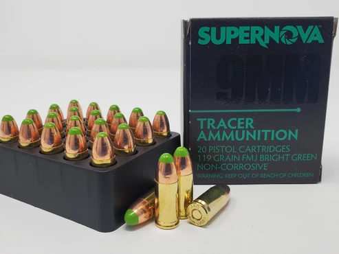 SUPERNOVA 9MM 119GR GREEN TRACER AMMUNITION 100 RNDS